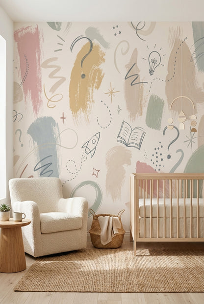 Pastel Wallpaper Doodles Creative Removable Wall Decor