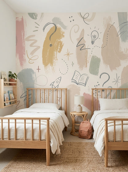 Pastel Wallpaper Doodles Creative Removable Wall Decor