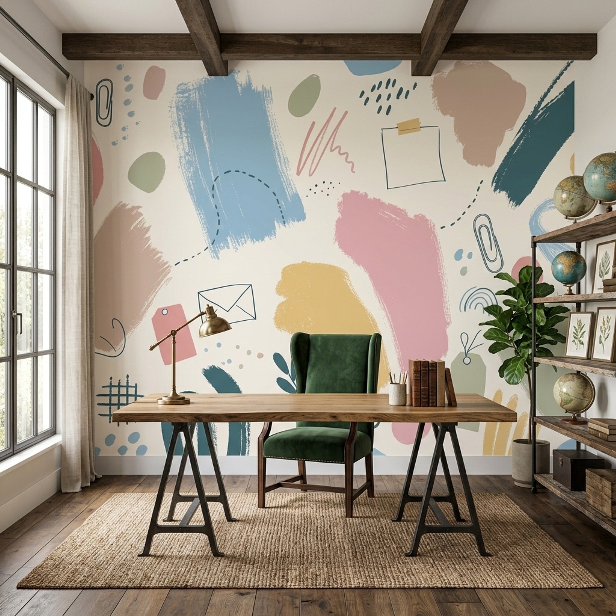 Abstract Wallpaper Cream Background Removable Pastel Wall Decor