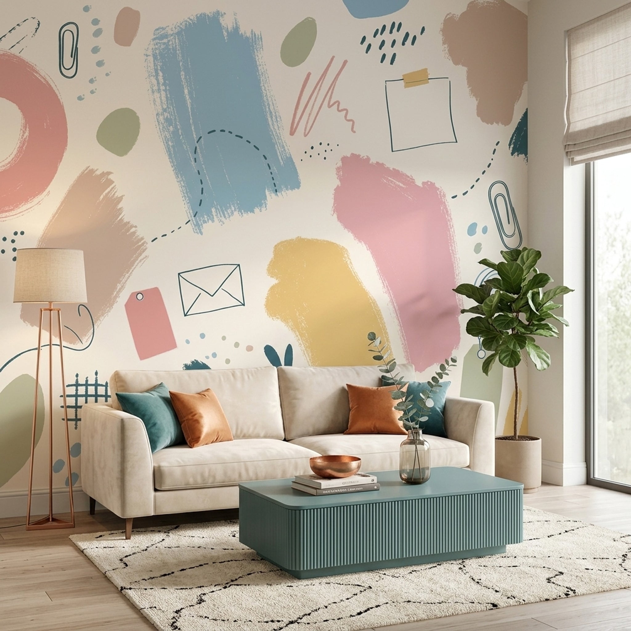 Abstract Wallpaper Cream Background Removable Pastel Wall Decor