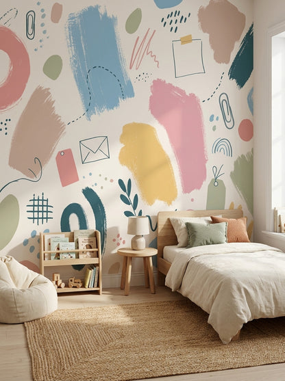 Abstract Wallpaper Cream Background Removable Pastel Wall Decor
