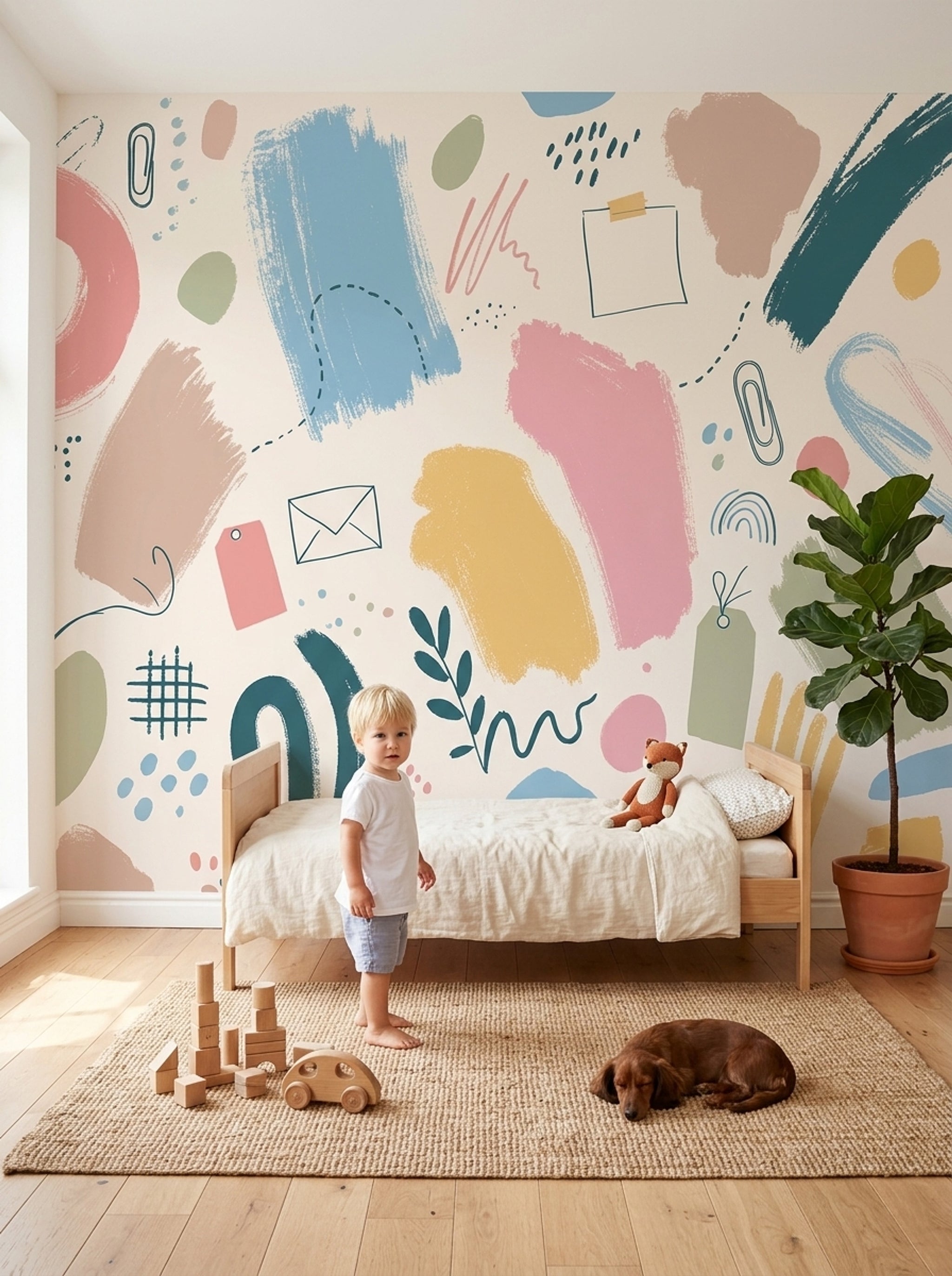 Abstract Wallpaper Cream Background Removable Pastel Wall Decor