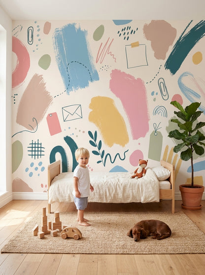 Abstract Wallpaper Cream Background Removable Pastel Wall Decor