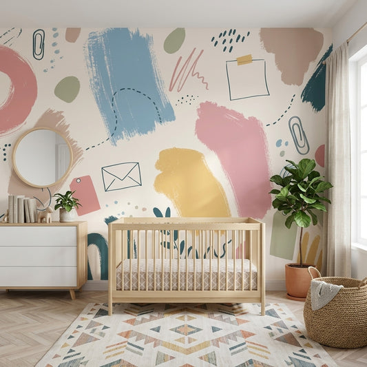 Abstract Wallpaper Cream Background Removable Pastel Wall Decor