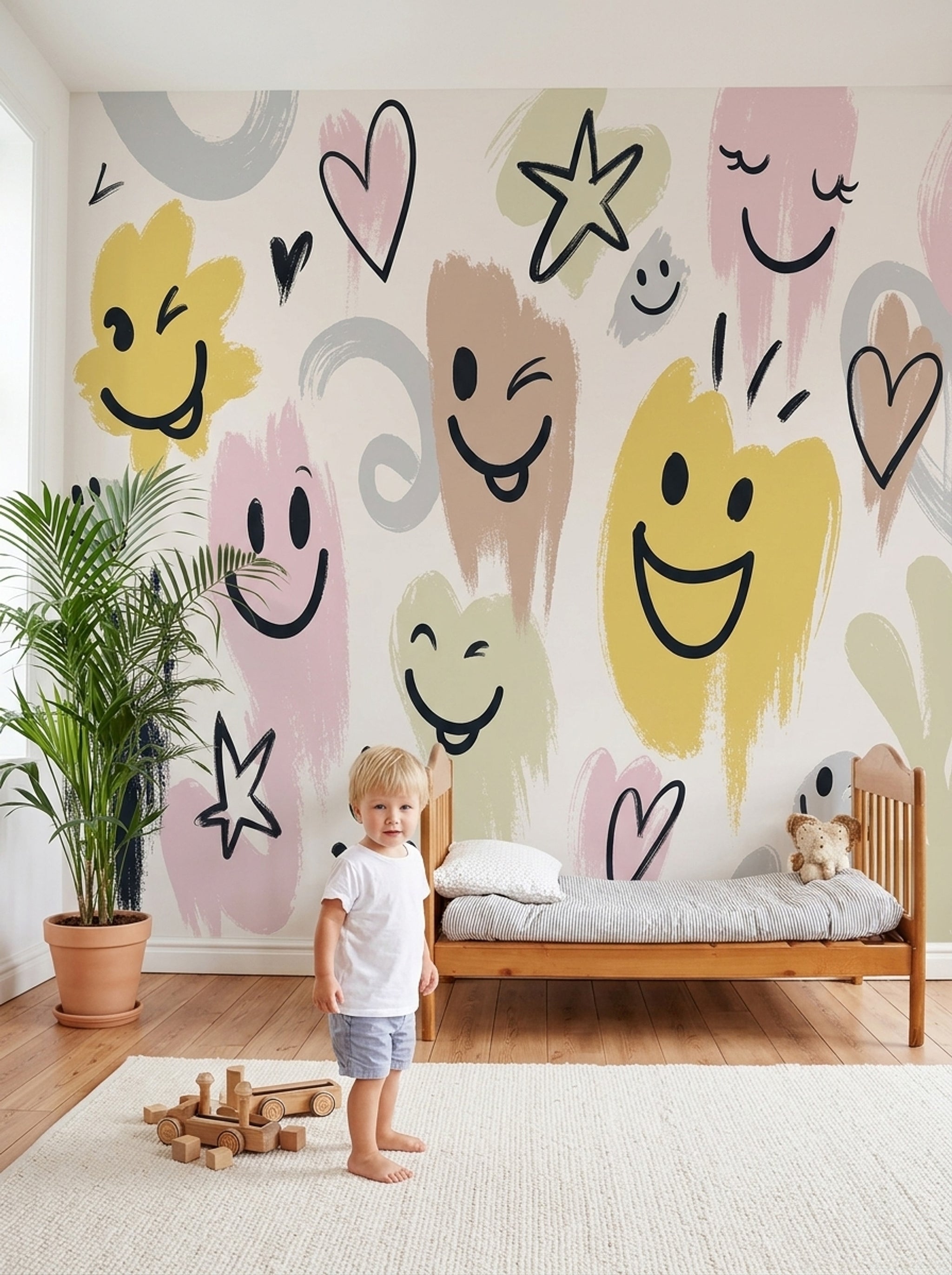 Smiley Faces Wallpaper Hearts Doodle Removable Wall Decor