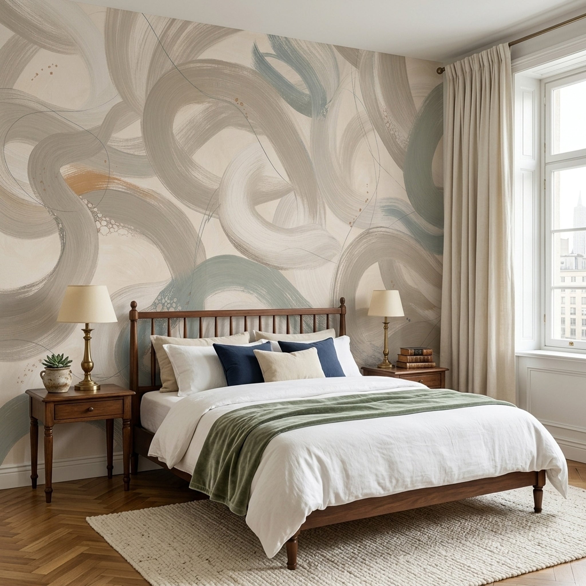 Abstract Wallpaper Brushstrokes Removable Neutral Wall Decor