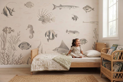 Marine Life Wallpaper Coastal Vintage Wall Mural