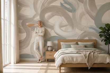 Abstract Wallpaper Brushstrokes Removable Neutral Wall Decor