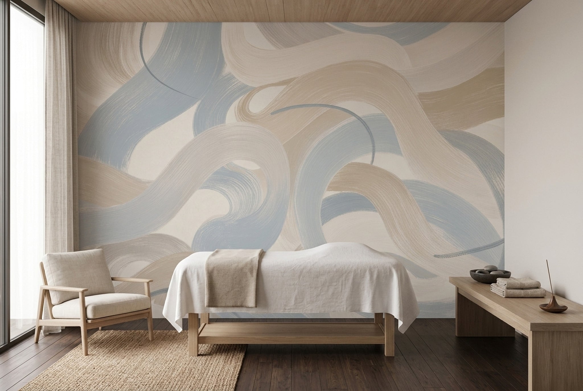 Brushstroke Wallpaper Curved Lines Abstract Removable Wall Decor
