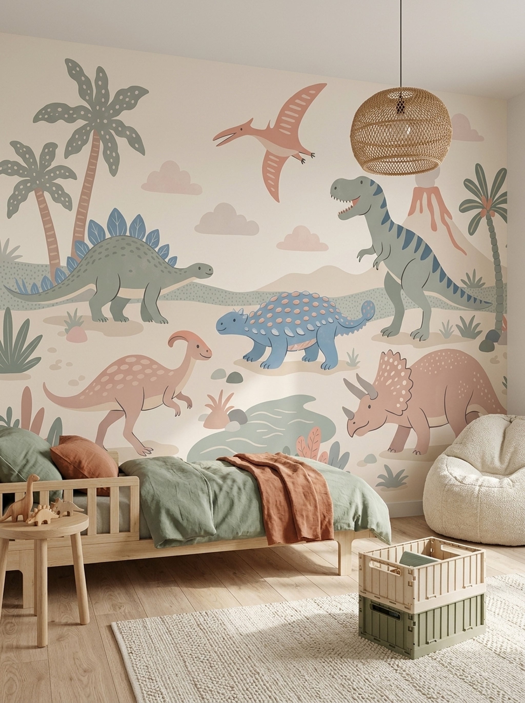Dinosaur Landscape Wallpaper Prehistoric Jungle Removable Volcano Wall Decor