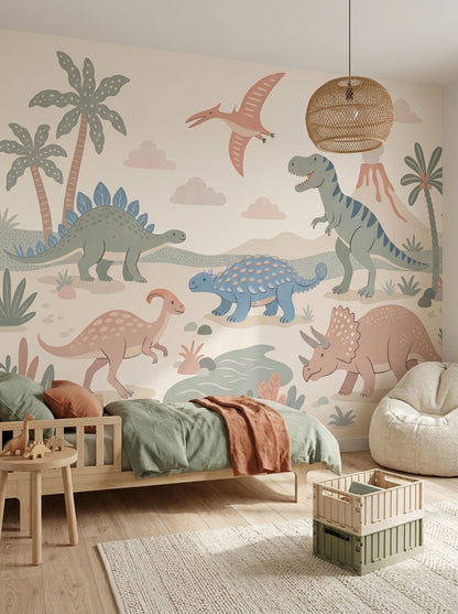 Dinosaur Landscape Wallpaper Prehistoric Jungle Removable Volcano Wall Decor