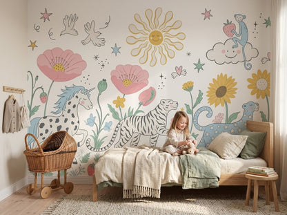 White Background Wallpaper Pastel Kids Removable Wall Decor