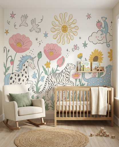 White Background Wallpaper Pastel Kids Removable Wall Decor