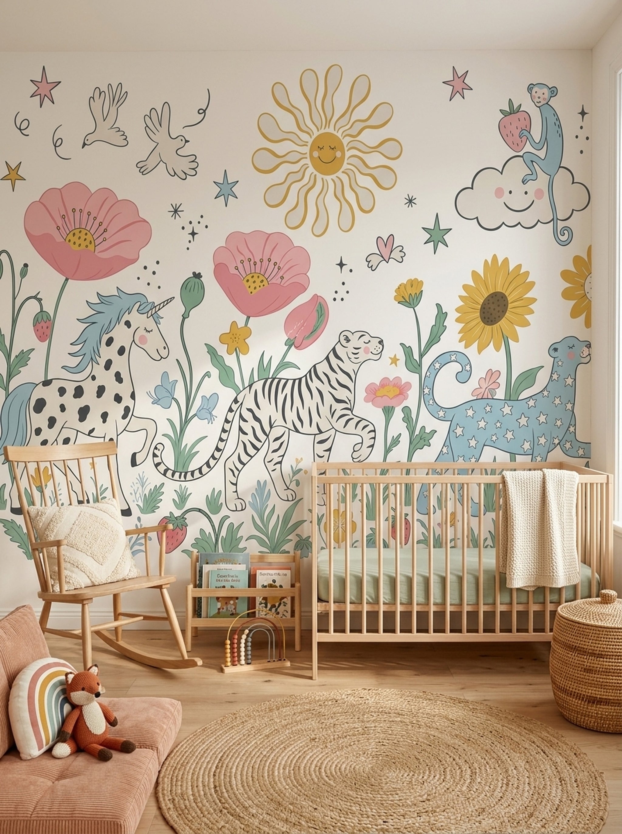 White Background Wallpaper Pastel Kids Removable Wall Decor