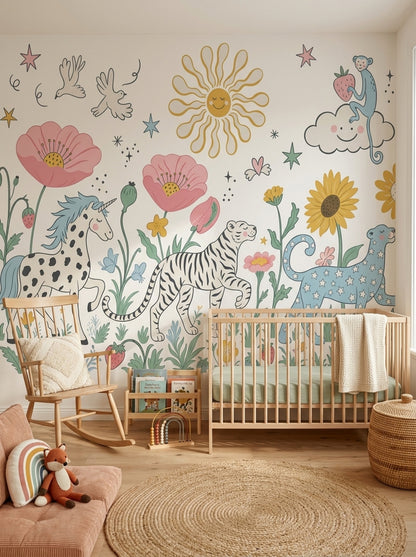White Background Wallpaper Pastel Kids Removable Wall Decor
