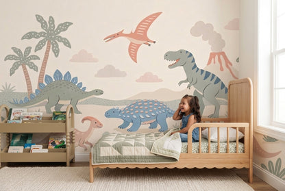 Dinosaur Landscape Wallpaper Prehistoric Jungle Removable Volcano Wall Decor