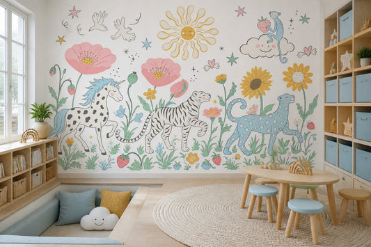 White Background Wallpaper Pastel Kids Removable Wall Decor