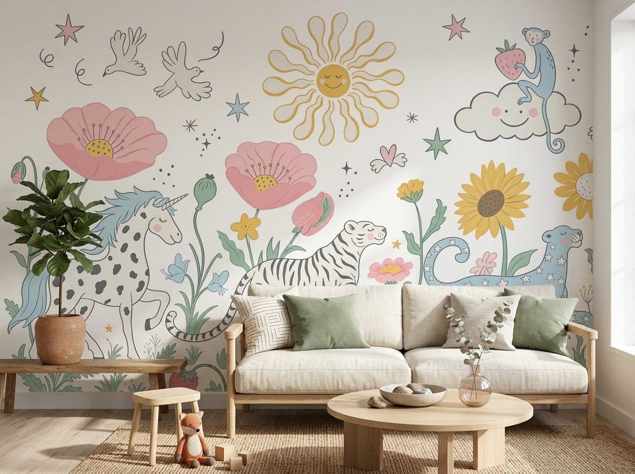 White Background Wallpaper Pastel Kids Removable Wall Decor