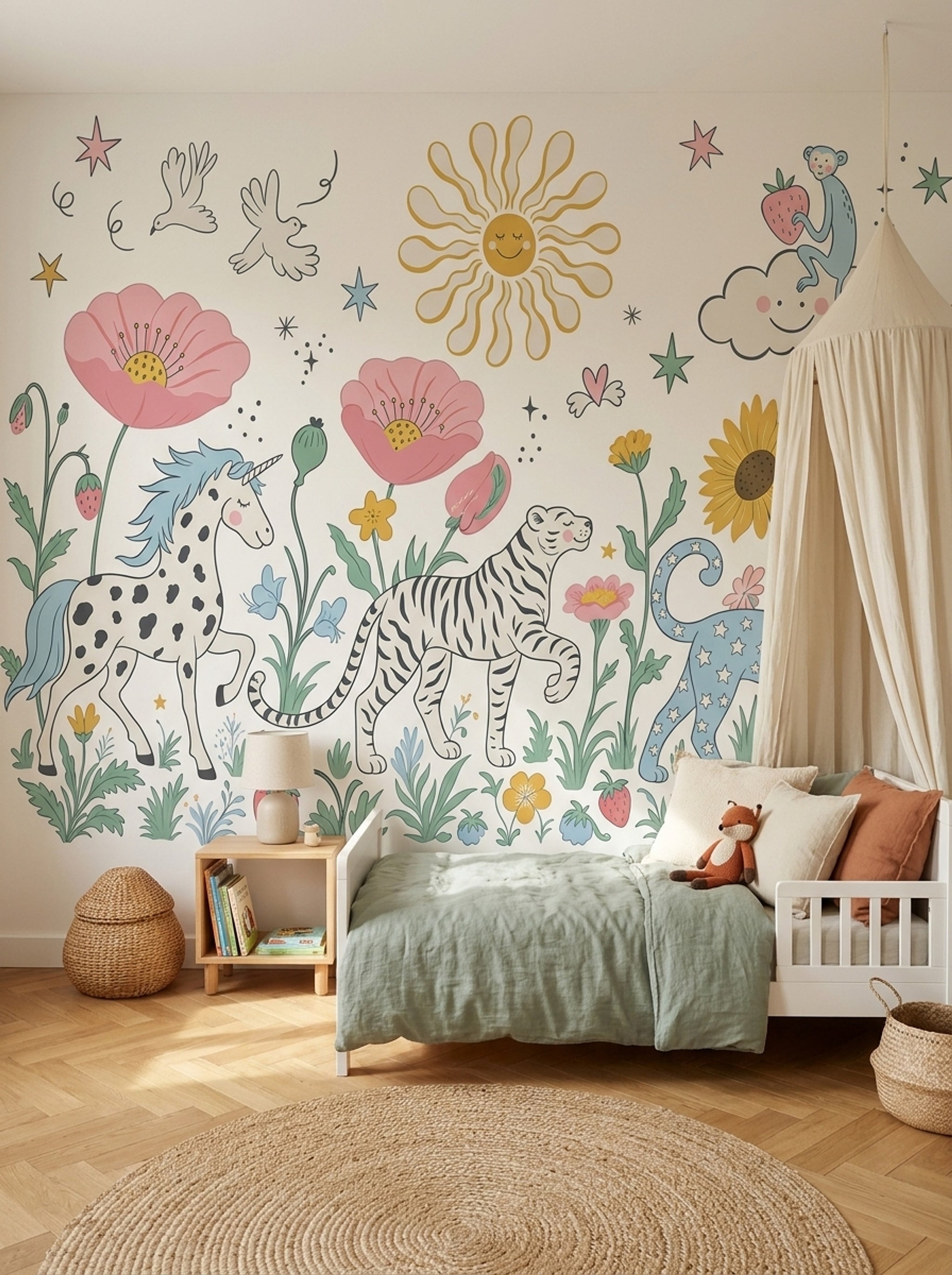White Background Wallpaper Pastel Kids Removable Wall Decor