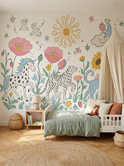 White Background Wallpaper Pastel Kids Removable Wall Decor