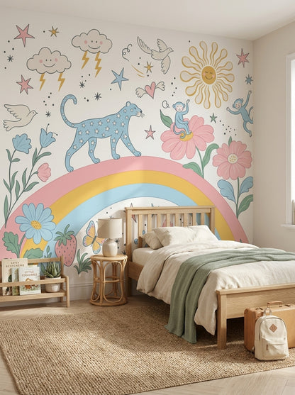 White Background Wallpaper Pastel Kids Removable Whimsical Wall Decor