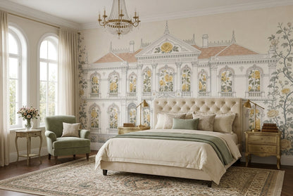 French Chateau Wallpaper Mansion Roses Wall Mural