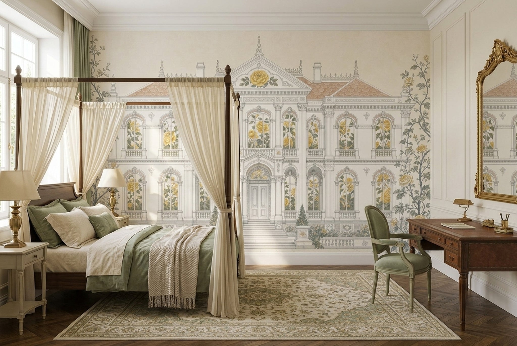 French Chateau Wallpaper Mansion Roses Wall Mural