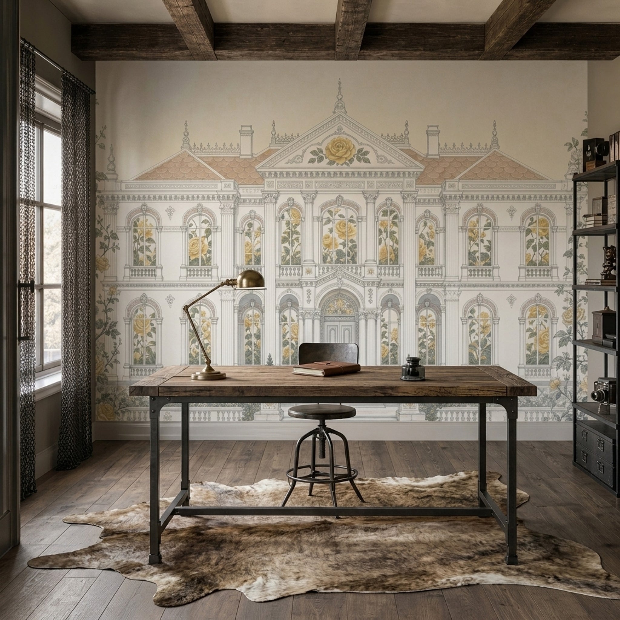 French Chateau Wallpaper Mansion Roses Wall Mural