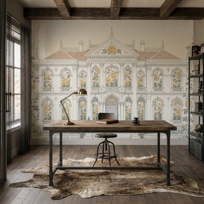 French Chateau Wallpaper Mansion Roses Wall Mural