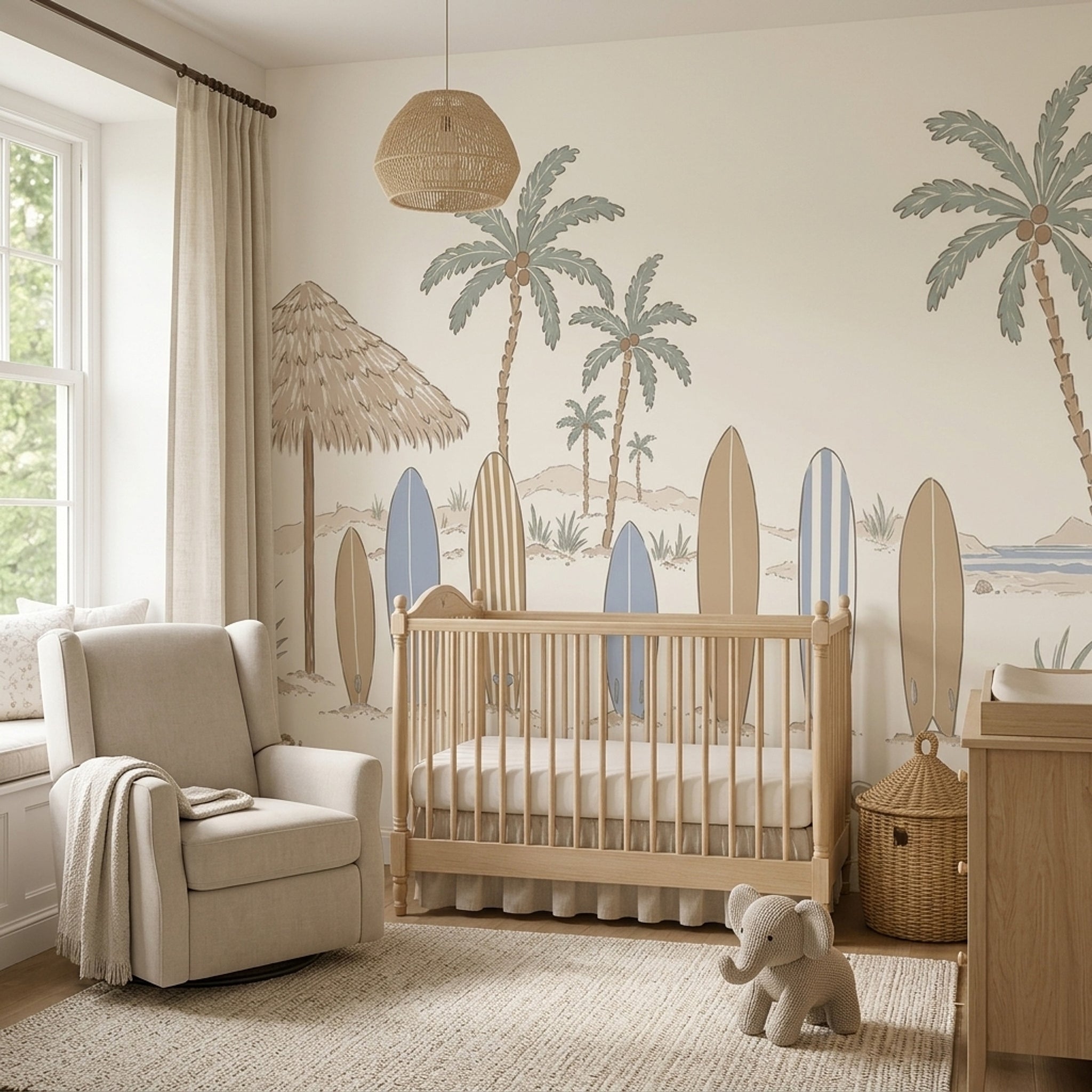 Tropical Beach Wallpaper Muted Green Coastal Wall Mural
