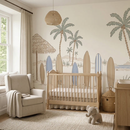 Tropical Beach Wallpaper Muted Green Coastal Wall Mural