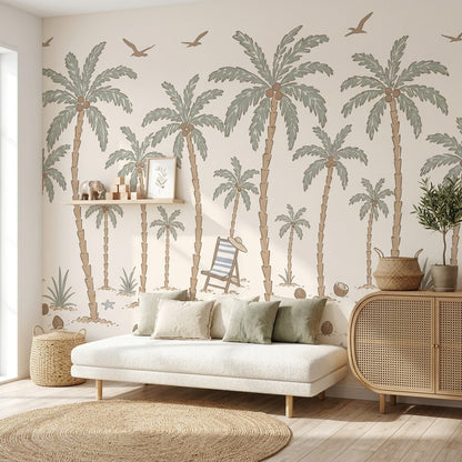 Tropical Beach Wallpaper Seaside Removable Palm Tree Wall Decor