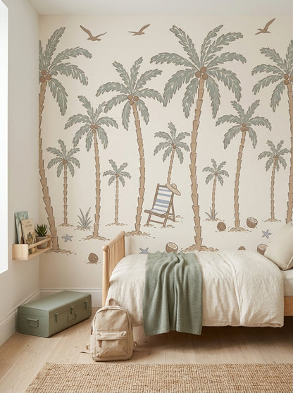 Tropical Beach Wallpaper Seaside Removable Palm Tree Wall Decor