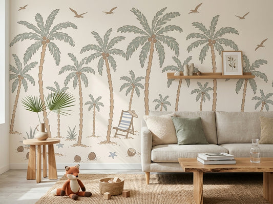 Tropical Beach Wallpaper Seaside Removable Palm Tree Wall Decor