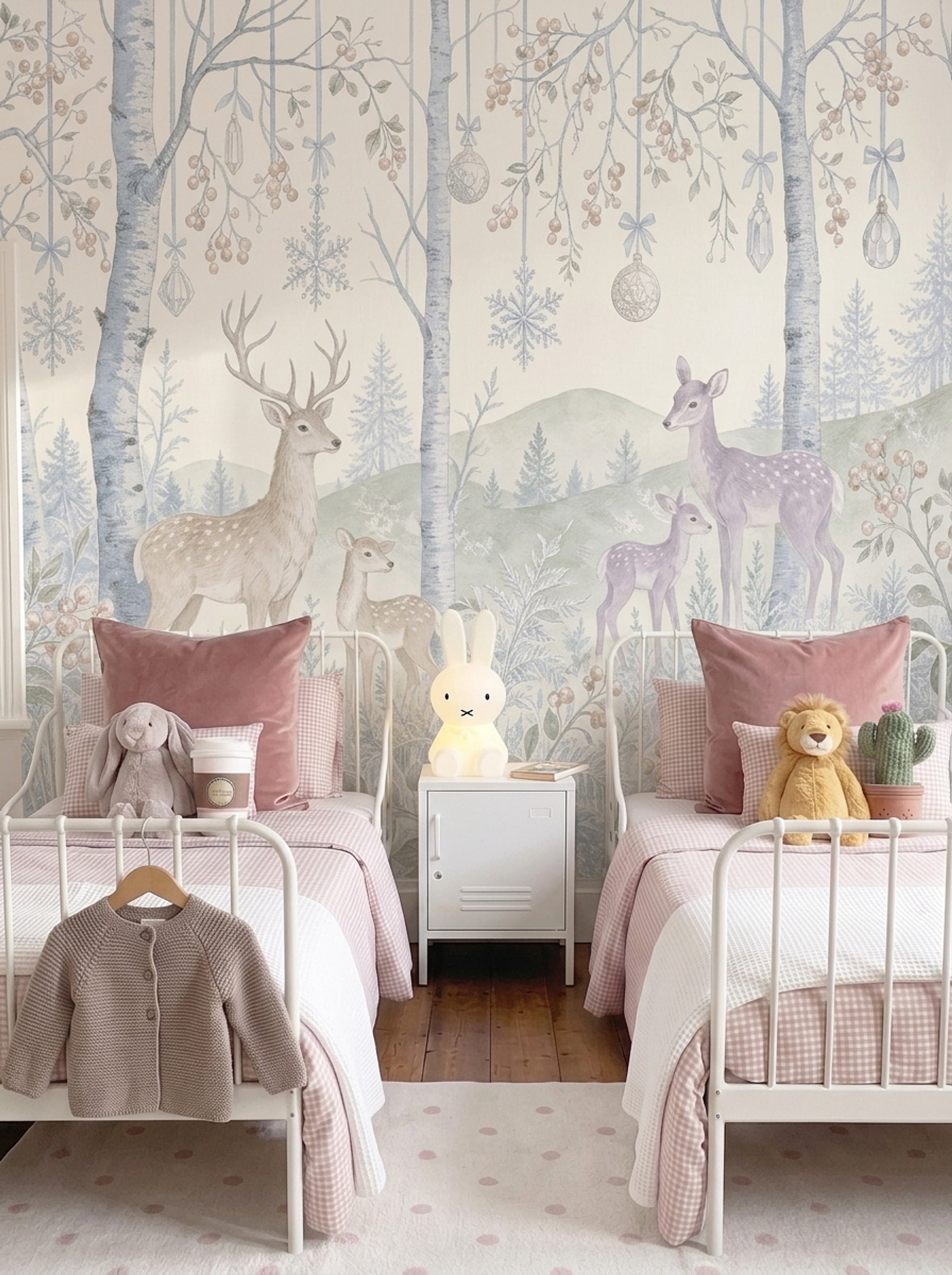 Winter Woodland Wallpaper Deer Removable Birch Trees Wall Decor