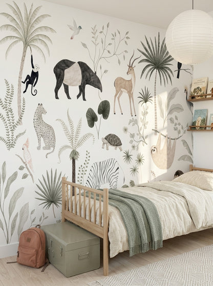White Background Wallpaper Tropical Removable Botanical Wall Decor