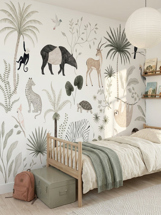 White Background Wallpaper Tropical Removable Botanical Wall Decor