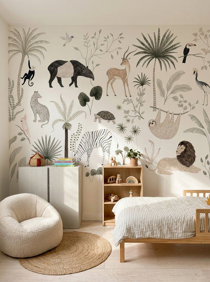 White Background Wallpaper Tropical Removable Botanical Wall Decor