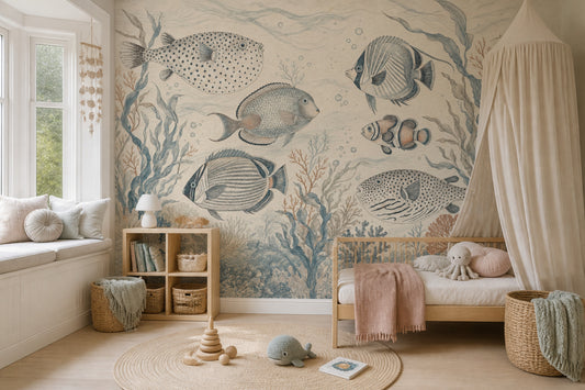 Underwater Wallpaper Fish Vintage Removable Wall Decor