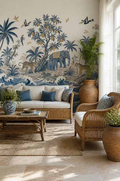 Tropical Landscape Wallpaper Jungle Elephants Wall Mural