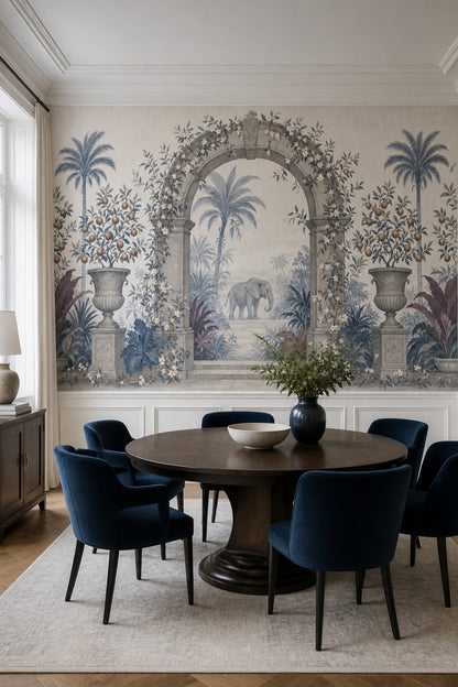 Classical Arch Wallpaper Tropical Garden Elephant Removable Wall Decor