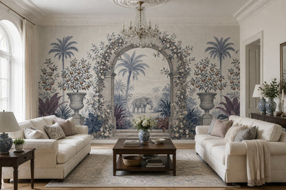 Classical Arch Wallpaper Tropical Garden Elephant Removable Wall Decor