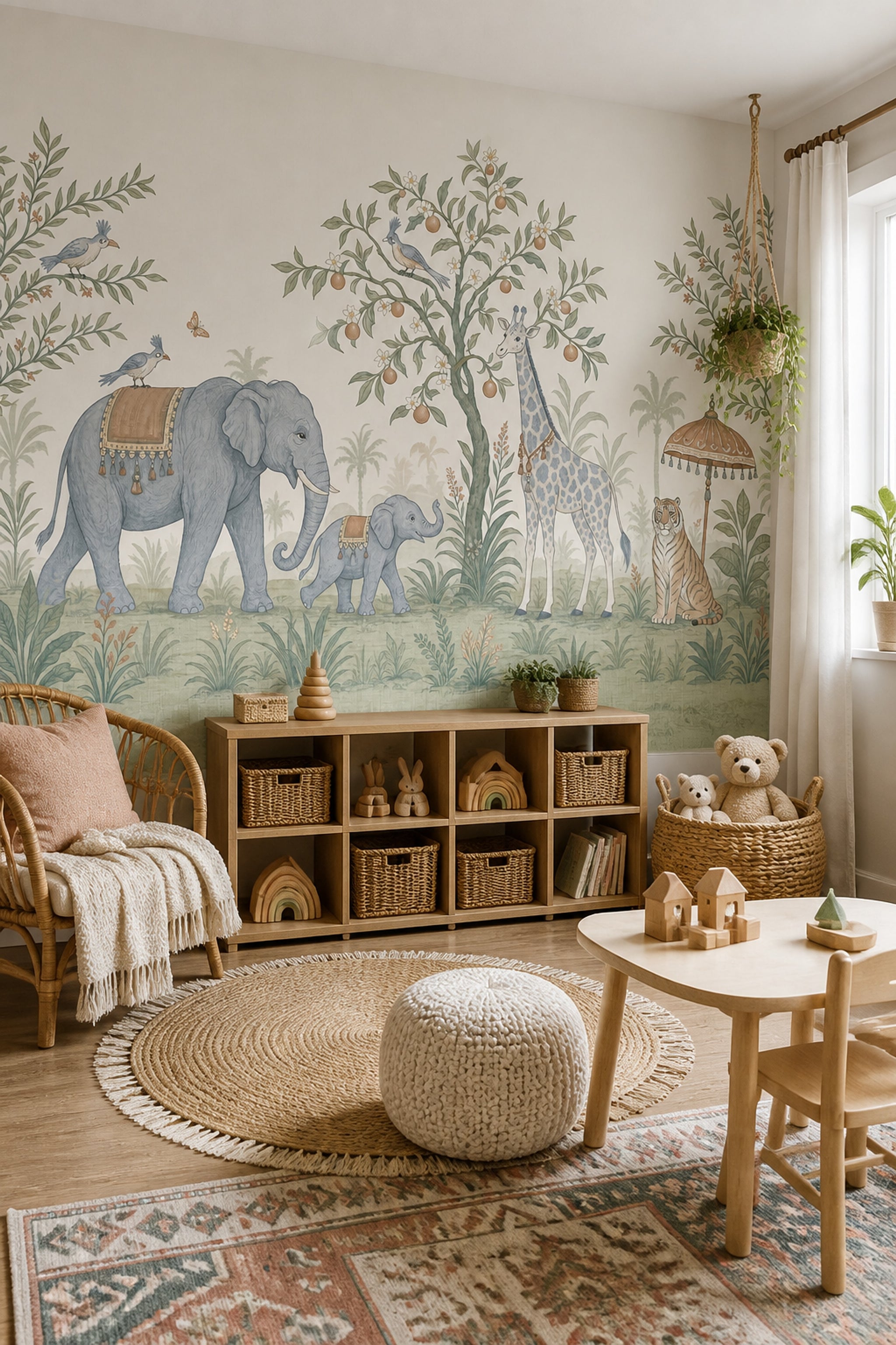 Tropical Safari Wallpaper Jungle Animals Removable Botanical Mural Wall Decor