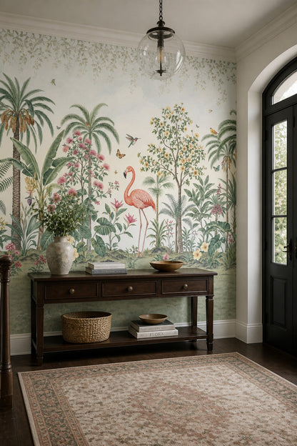 Tropical Garden Wallpaper Flamingo Hummingbirds Wall Mural