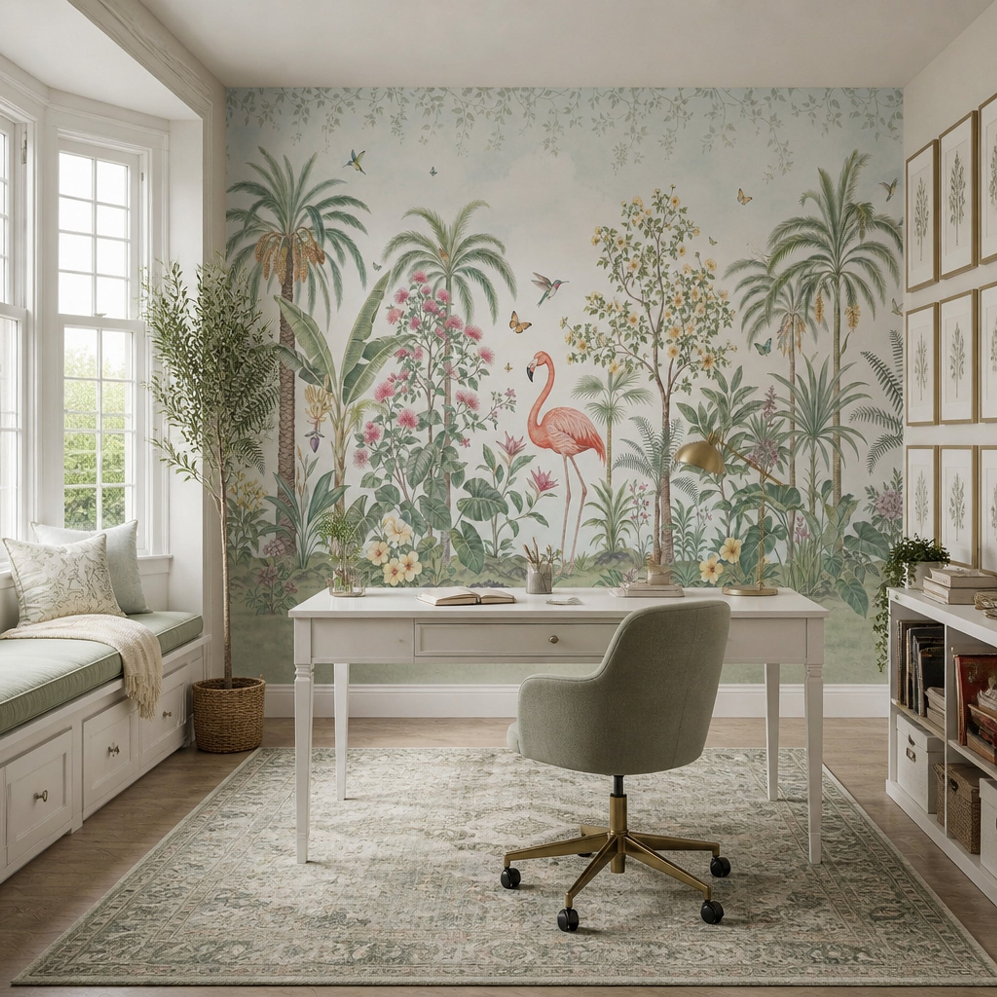 Tropical Garden Wallpaper Flamingo Hummingbirds Wall Mural