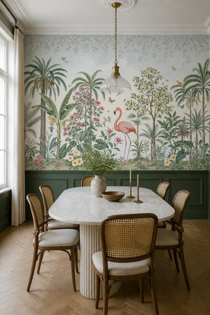 Tropical Garden Wallpaper Flamingo Hummingbirds Wall Mural