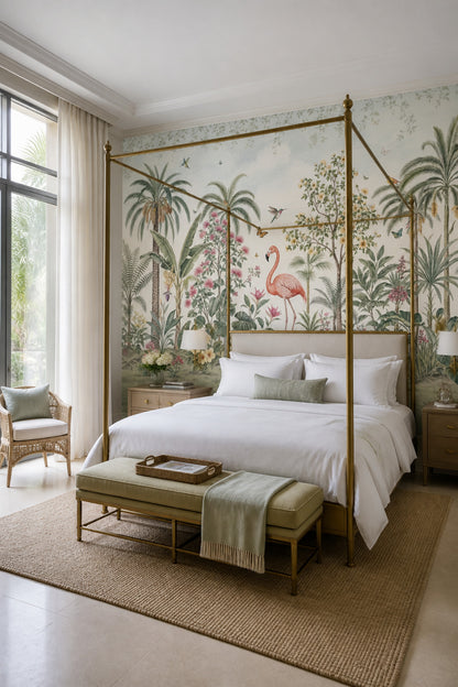 Tropical Garden Wallpaper Flamingo Hummingbirds Wall Mural