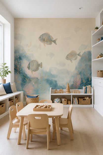 Watercolor Texture Wallpaper Coastal Nautical Removable Wall Decor