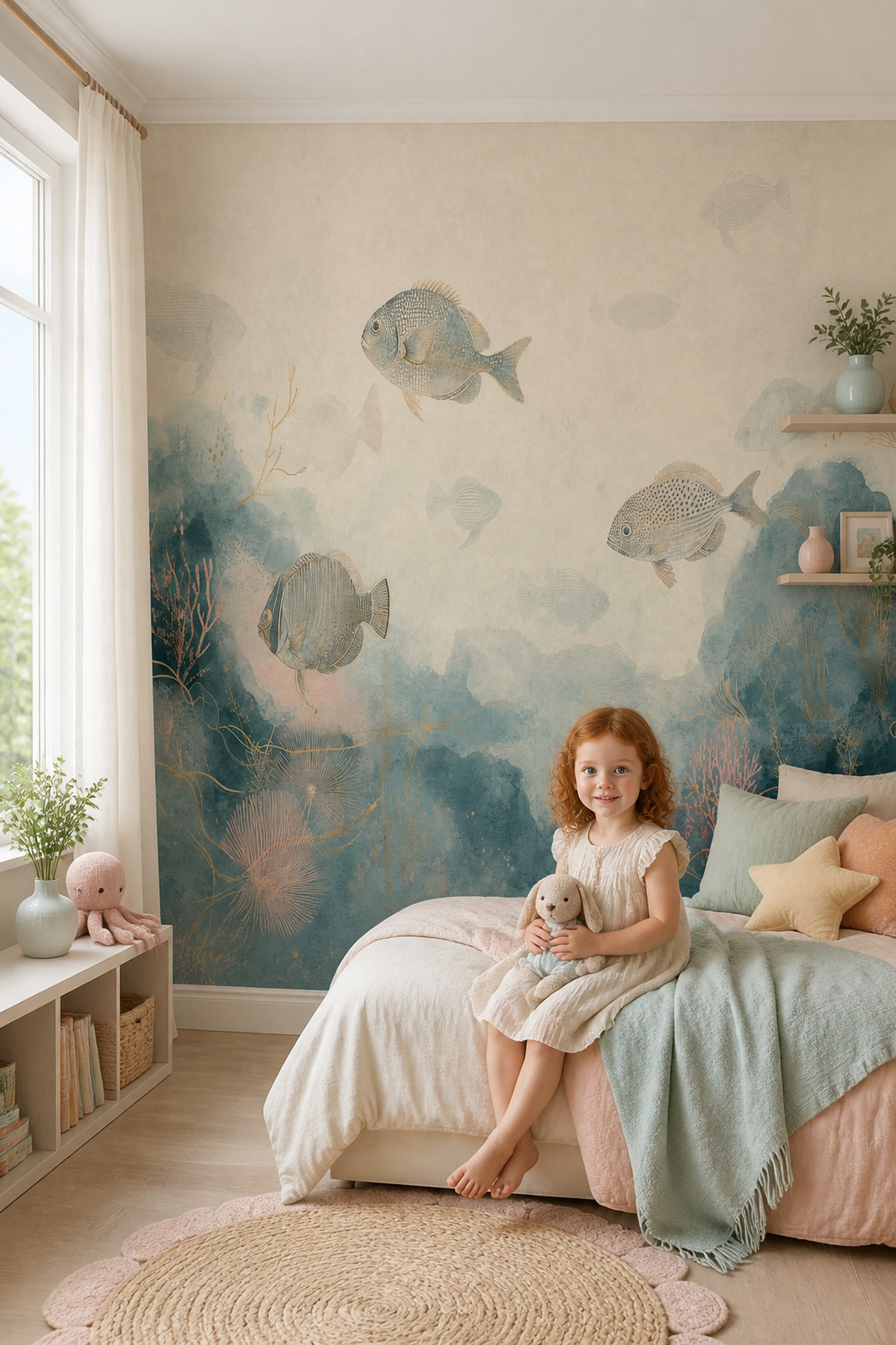 Watercolor Texture Wallpaper Coastal Nautical Removable Wall Decor