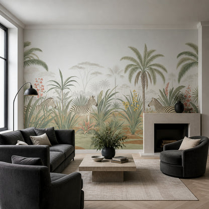 Safari Wallpaper Tropical Zebras Removable Wall Decor
